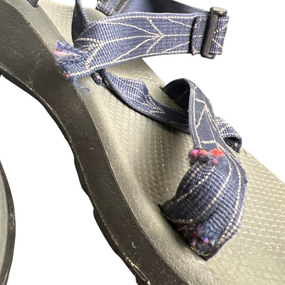 Chaco Gray Black Sole Navy Patterned Straps Water Shoe Sandals Men size 10