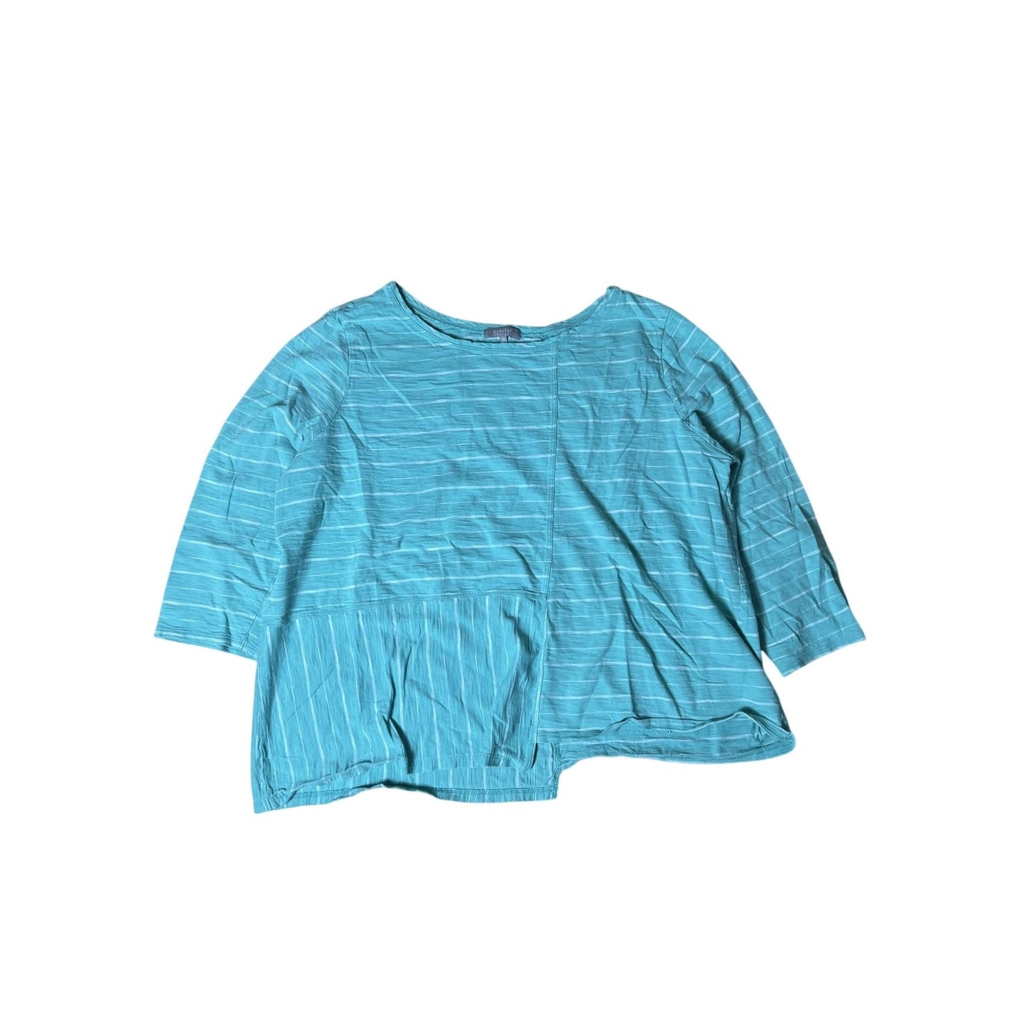 Habitat Tunic Womens M Green Boat Neck 3/4 Sleeve Pleated 100% Cotton Jersey