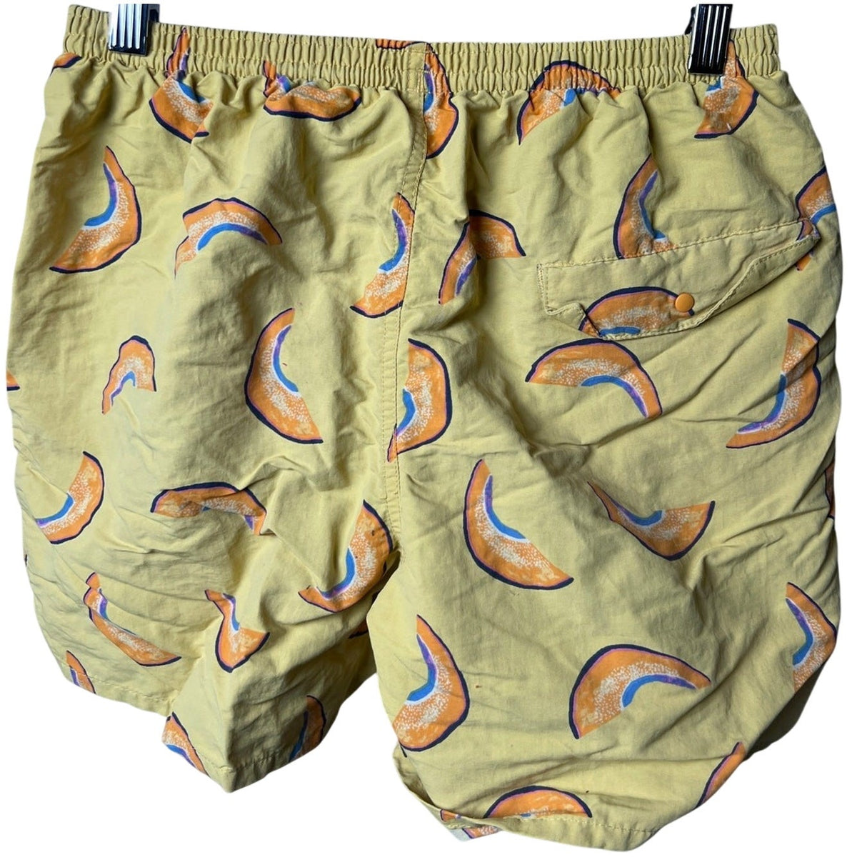 Patagonia Swim Shorts Mens XS Yellow Melon Abstract Print Mesh Lined Trunks Surf