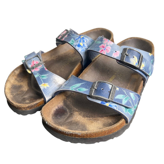 Papillio Birkenstock Arizona Women's US 4 Blue Floral Slide Sandals