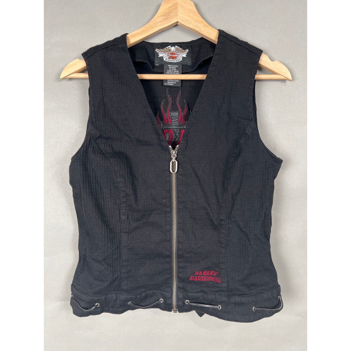 Harley Davidson Ribbed Black Womens Vest Size Medium Embroidered Motorcycle