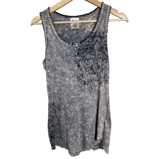 Y2K Vocal Made In USA Grunge Rhinestone Women Faded Wash Tank