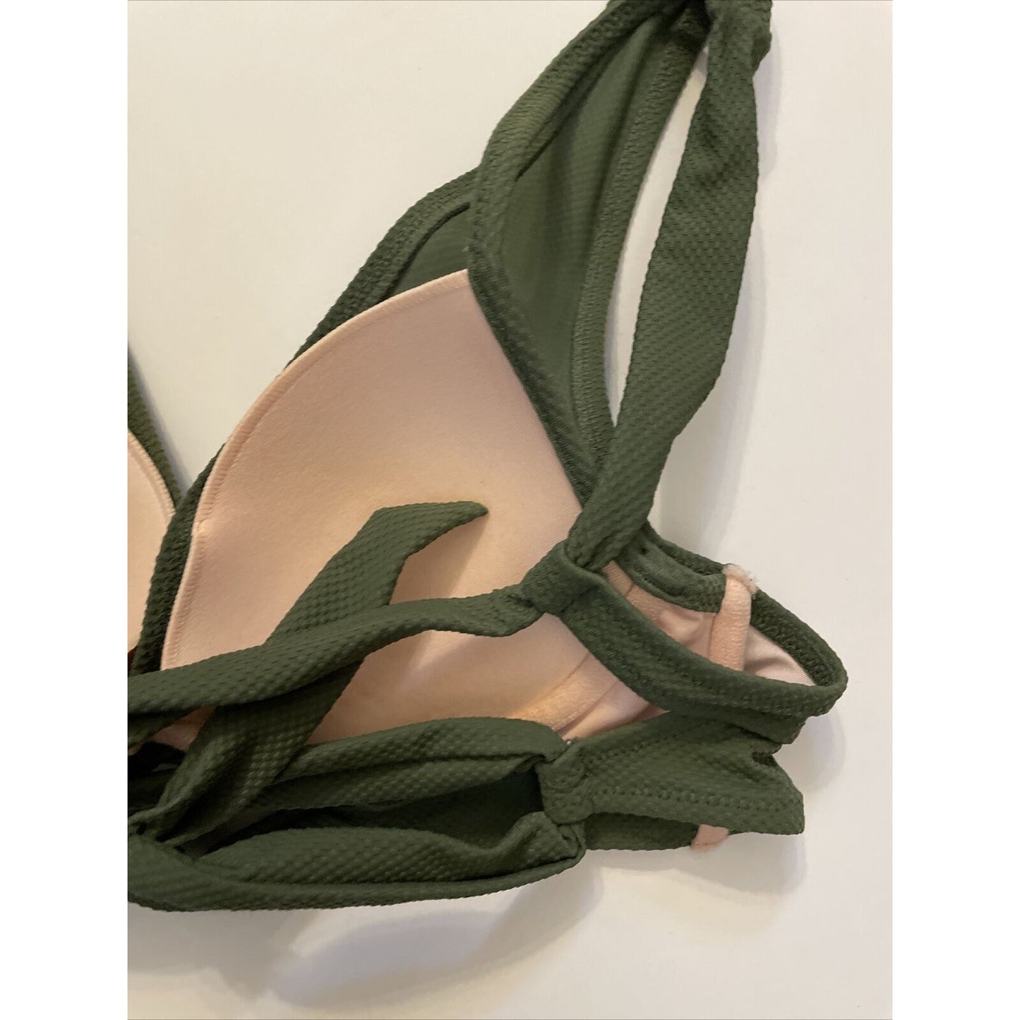 Shade Shore Olive Green Bikini Top SZ 32B slight push up tie - EUC
