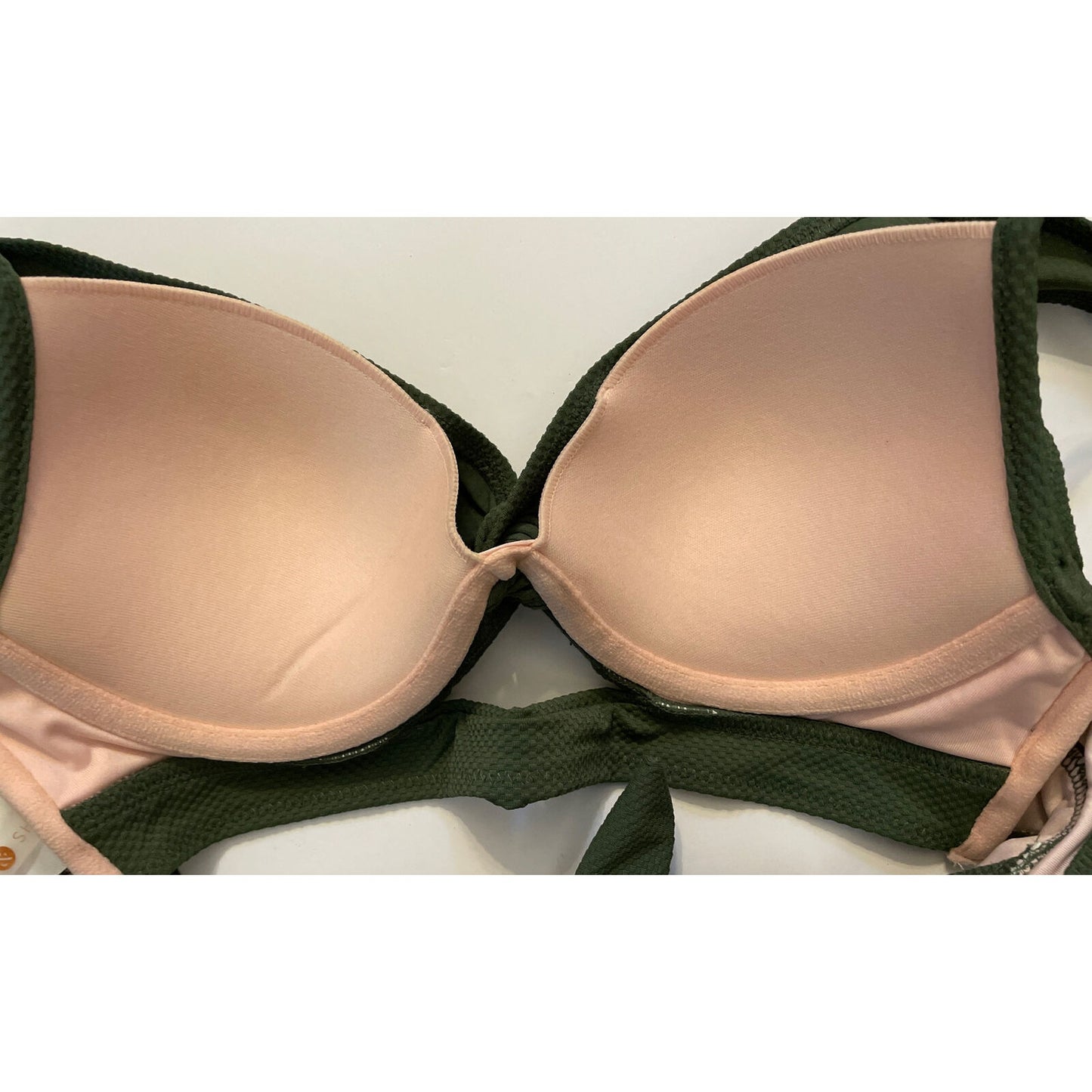 Shade Shore Olive Green Bikini Top SZ 32B slight push up tie - EUC