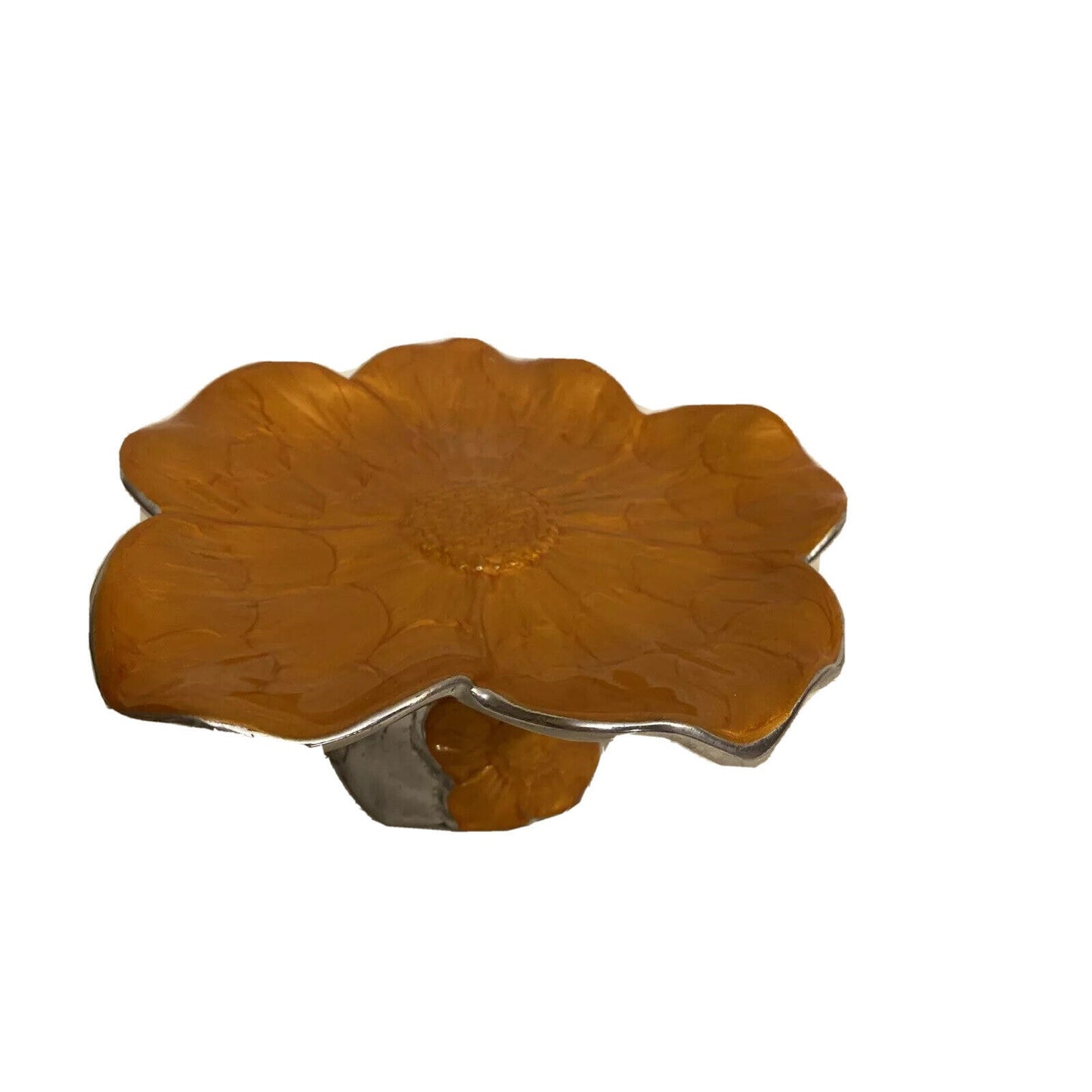 Vintage Julia Knight Enamel Orange Sunflower 8” Pedestal