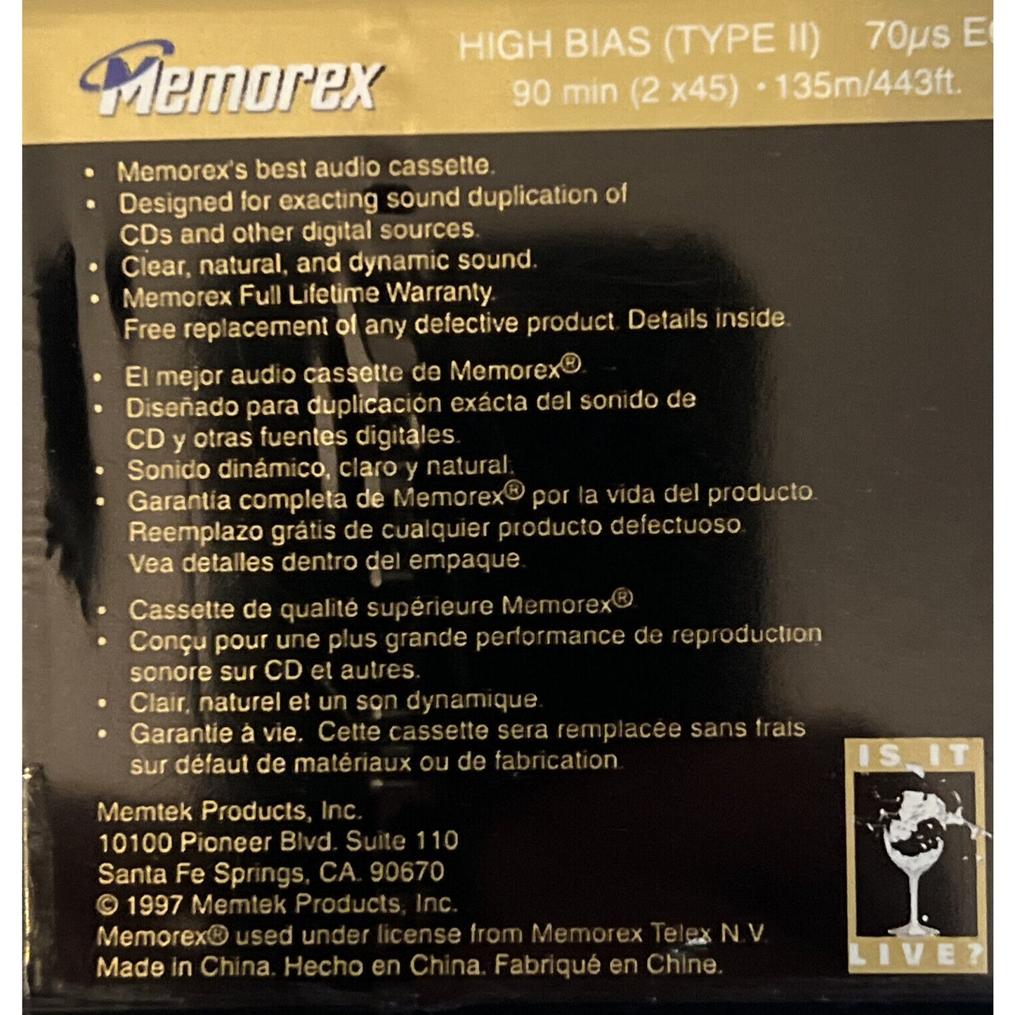 FREE SHIPPING MEMOREX CD2 HIGH BIAS 90 Minute BLANK CASSETTE Factory Sealed NWT