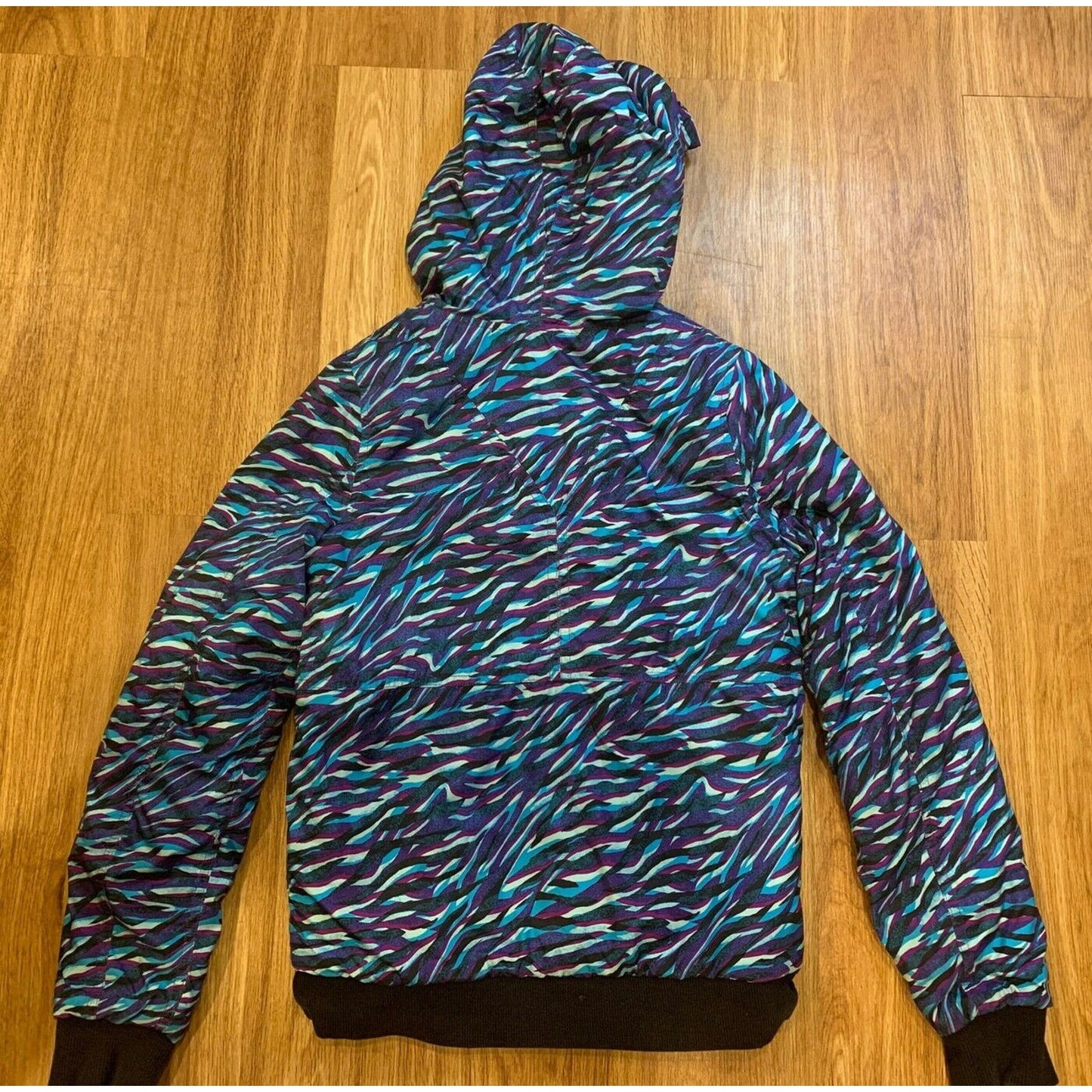Ivivva Reversible Hooded Winter Jacket Blue Purple Pattern Size 14