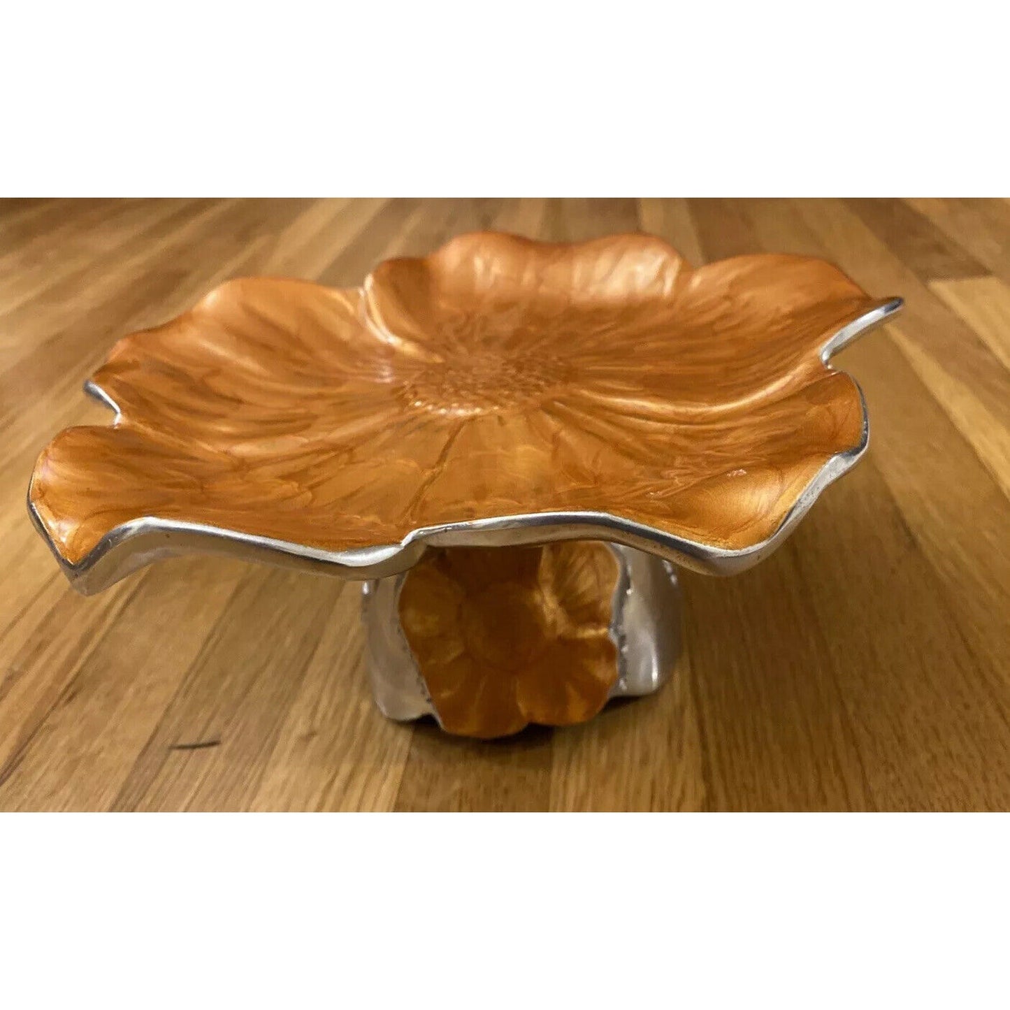 Vintage Julia Knight Enamel Orange Sunflower 8” Pedestal