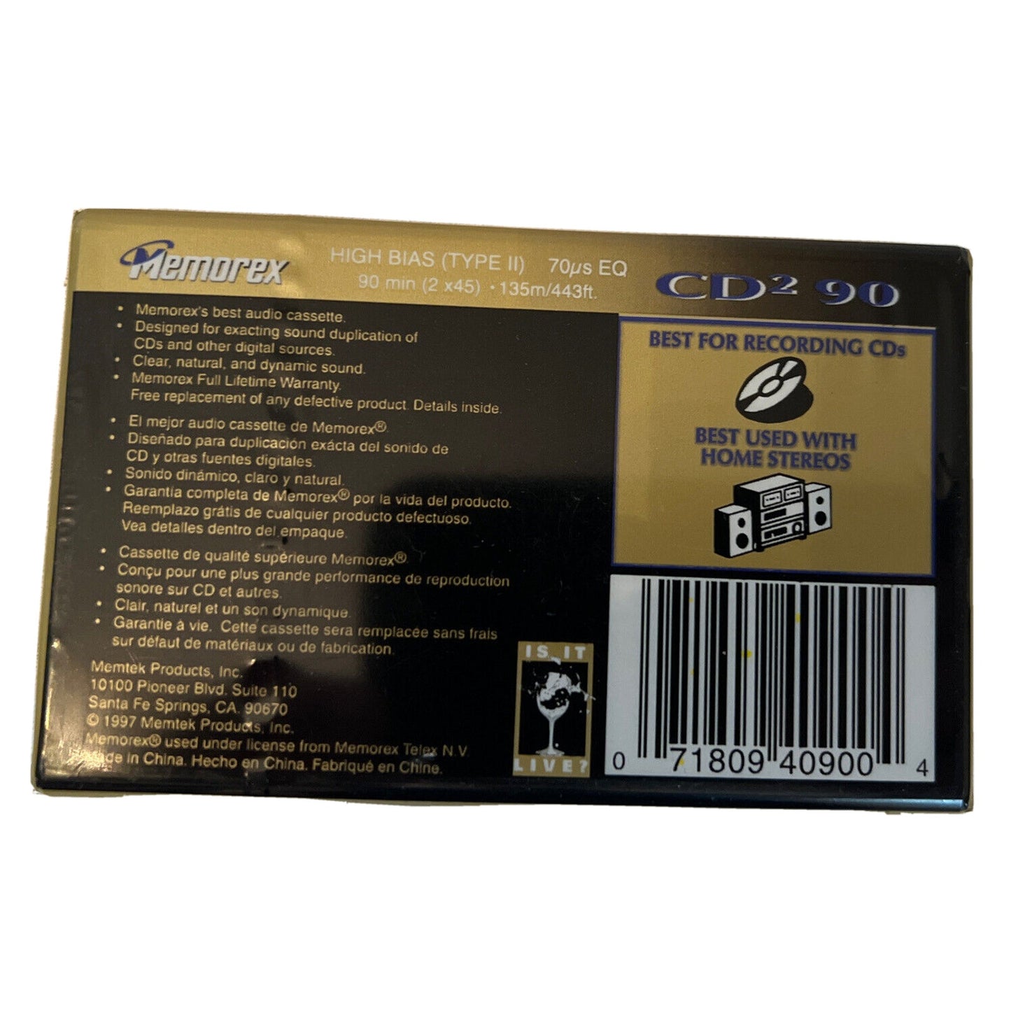 FREE SHIPPING MEMOREX CD2 HIGH BIAS 90 Minute BLANK CASSETTE Factory Sealed NWT