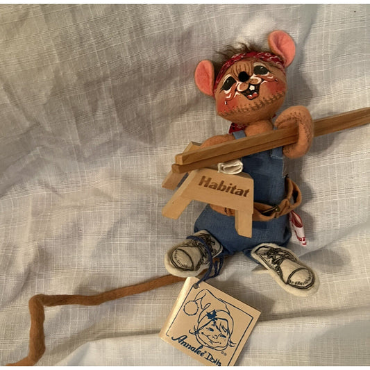 7 inch Annalee 1994 habitat construction mouse Nails Hammer Blue Print - NWT