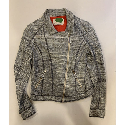 Anthropologie Caitlin Knit Moto Jacket Light Gray Women XS Casual Zip-up - EUC