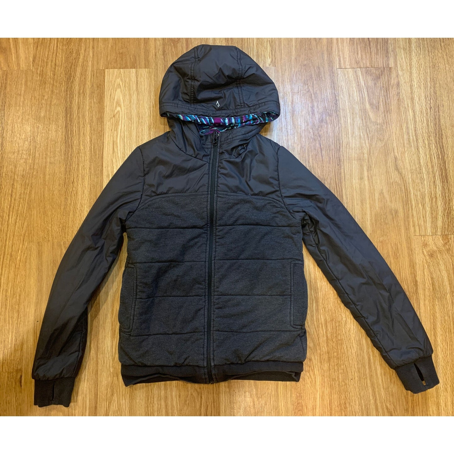 Ivivva Reversible Hooded Winter Jacket Blue Purple Pattern Size 14