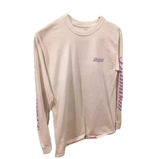 Diamond White S Small Long Sleeve Graphic T-Shirt with Purple Logo