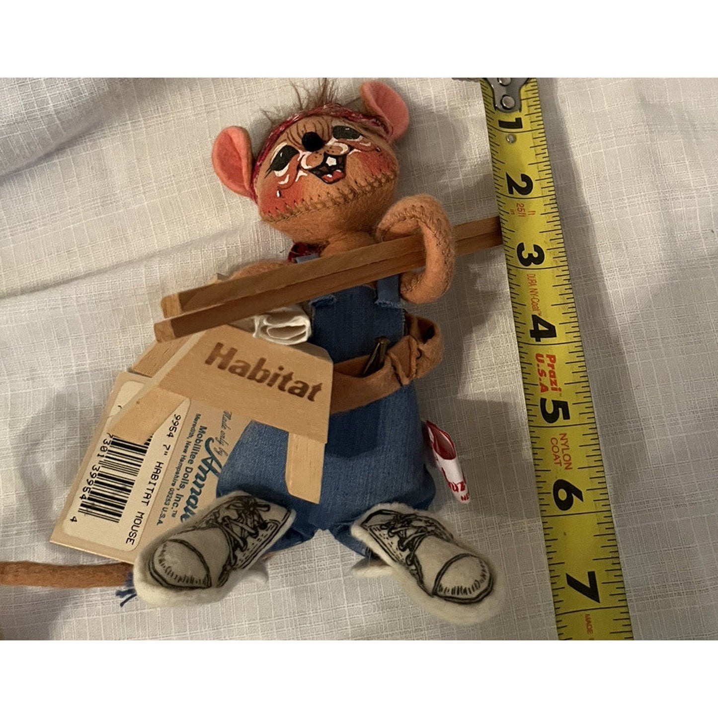 7 inch Annalee 1994 habitat construction mouse Nails Hammer Blue Print - NWT