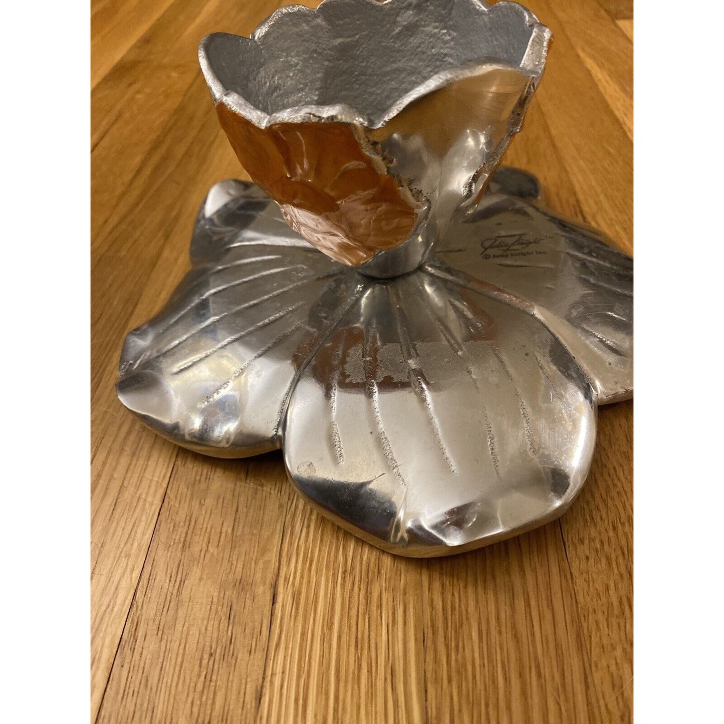 Vintage Julia Knight Enamel Orange Sunflower 8” Pedestal