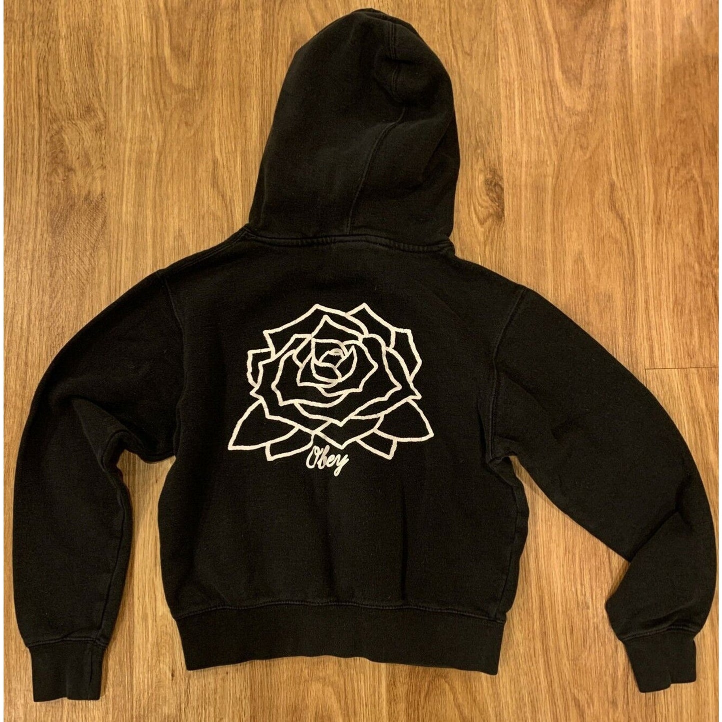 Obey Rose Black Hooded Sweatshirt Size XS