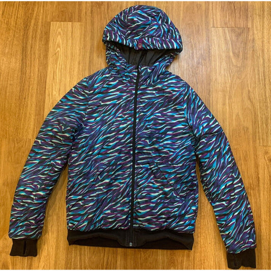 Ivivva Reversible Hooded Winter Jacket Blue Purple Pattern Size 14