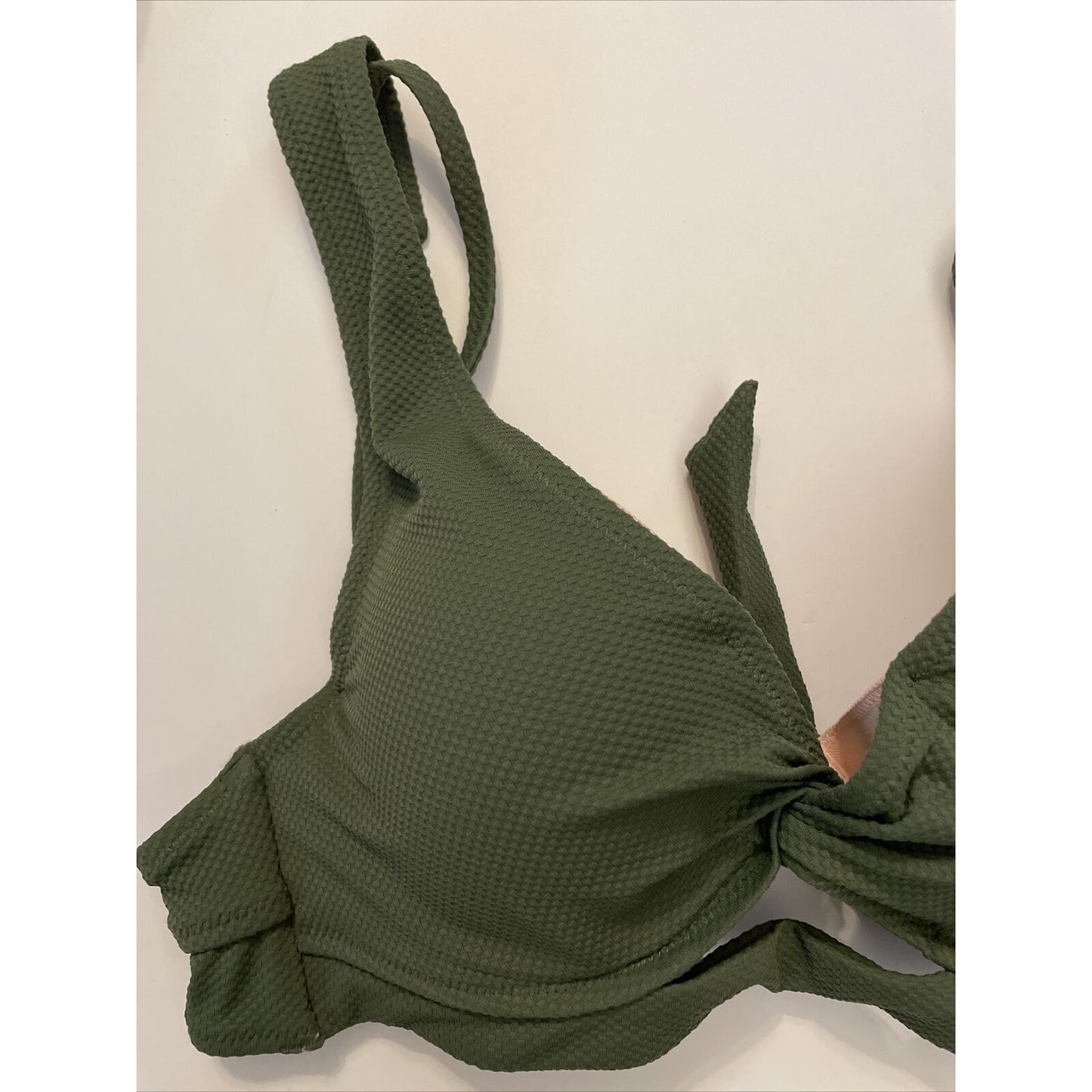 Shade Shore Olive Green Bikini Top SZ 32B slight push up tie - EUC