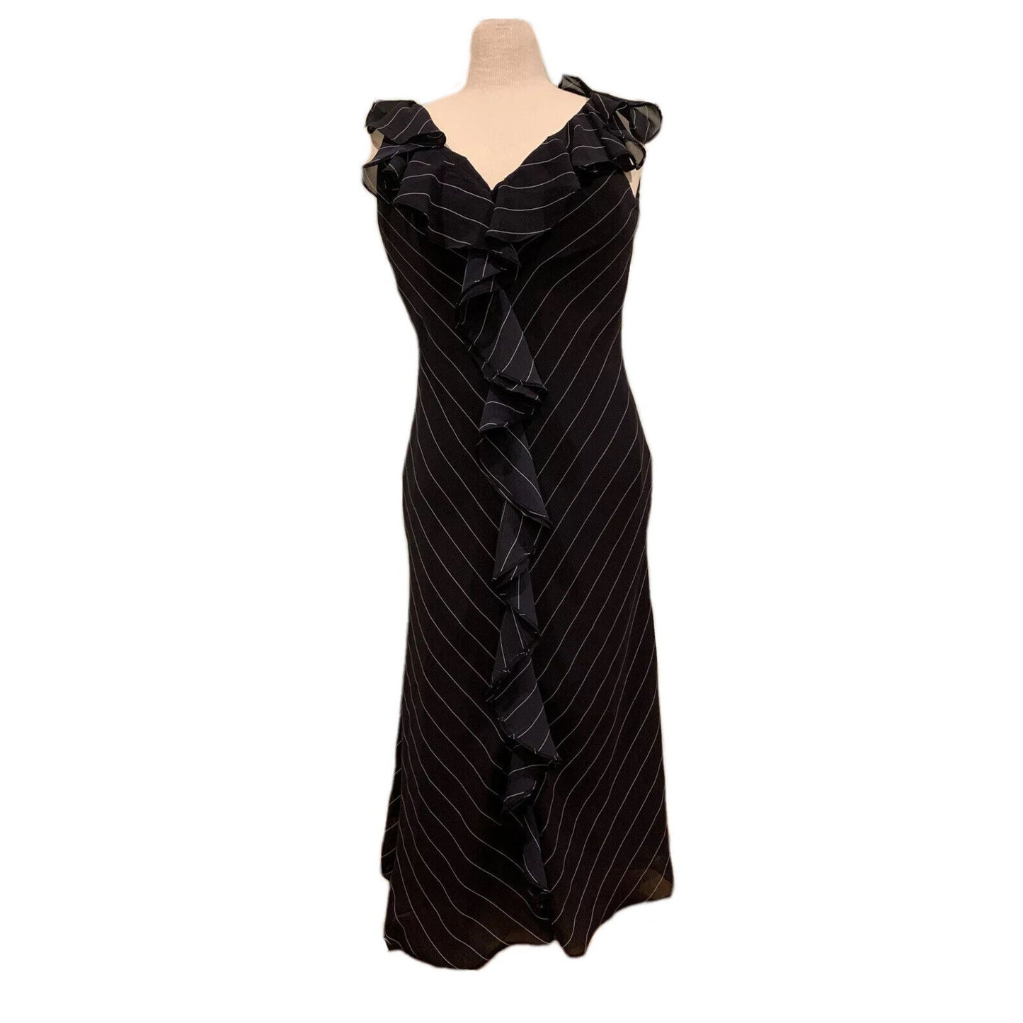 American Living Women's Maxi Dress Sleeveless Black And White Striped Size 8