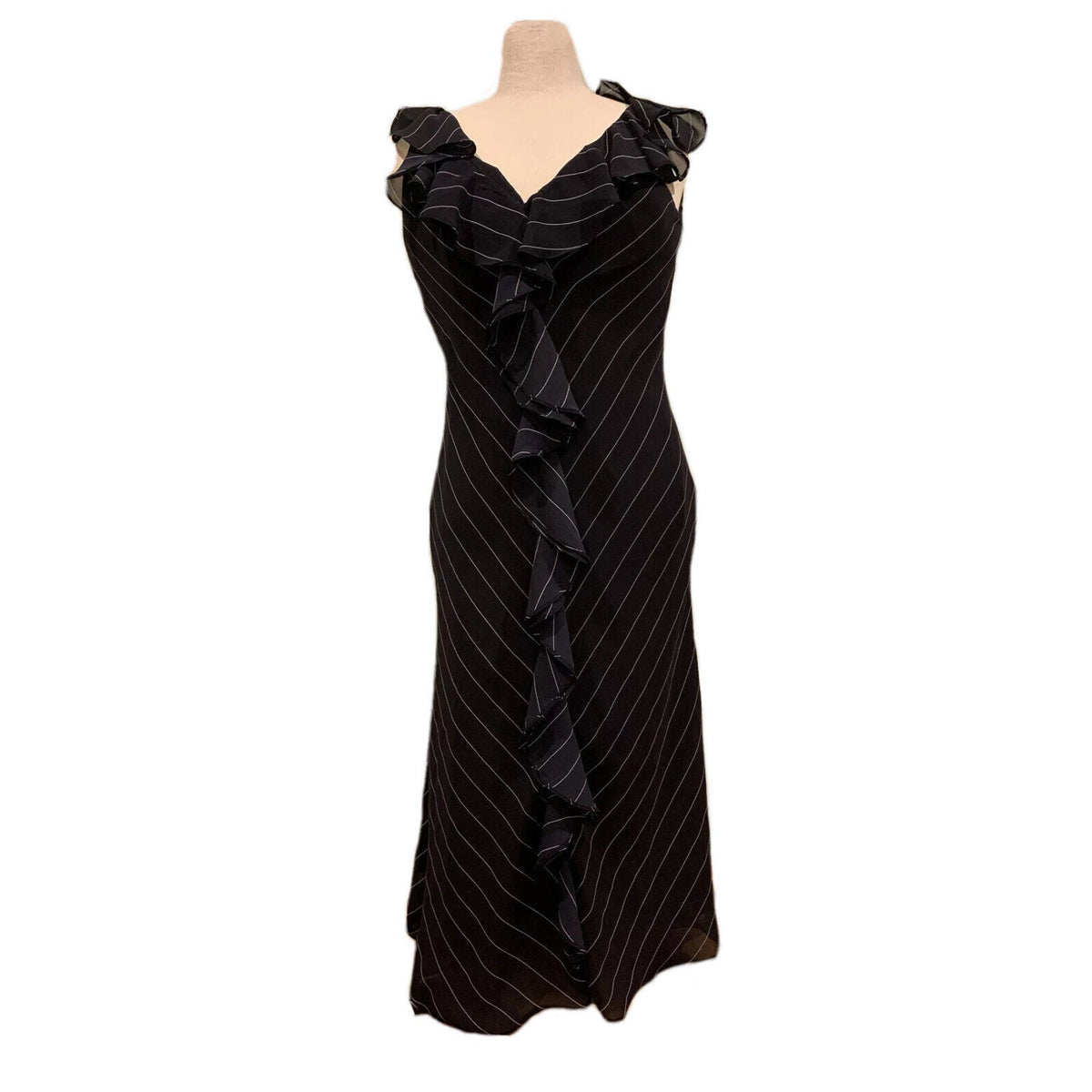 American Living Women's Maxi Dress Sleeveless Black And White Striped Size 8