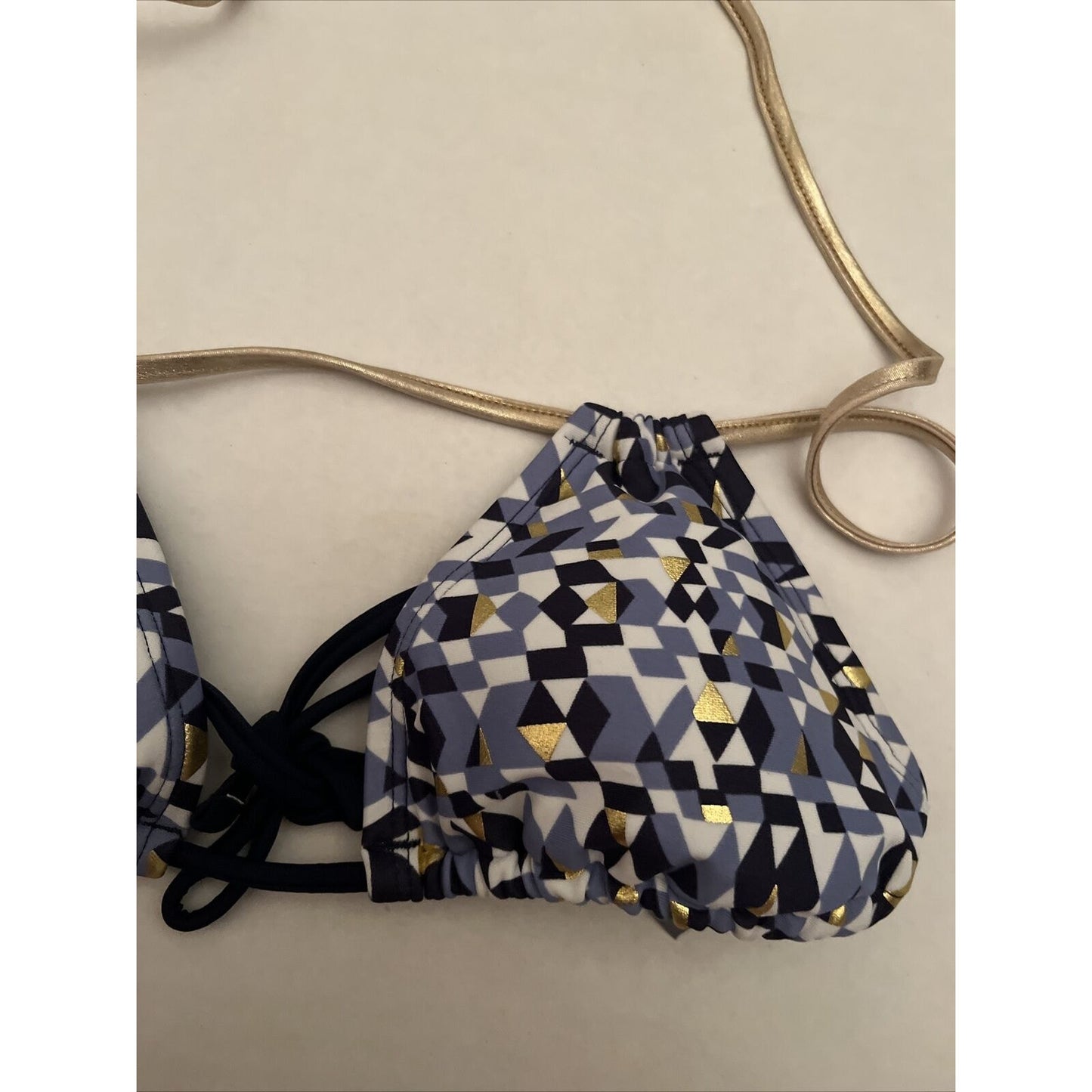 Aerie Swim Halter Triangle Bikini Top Blue Gold XS - EUC