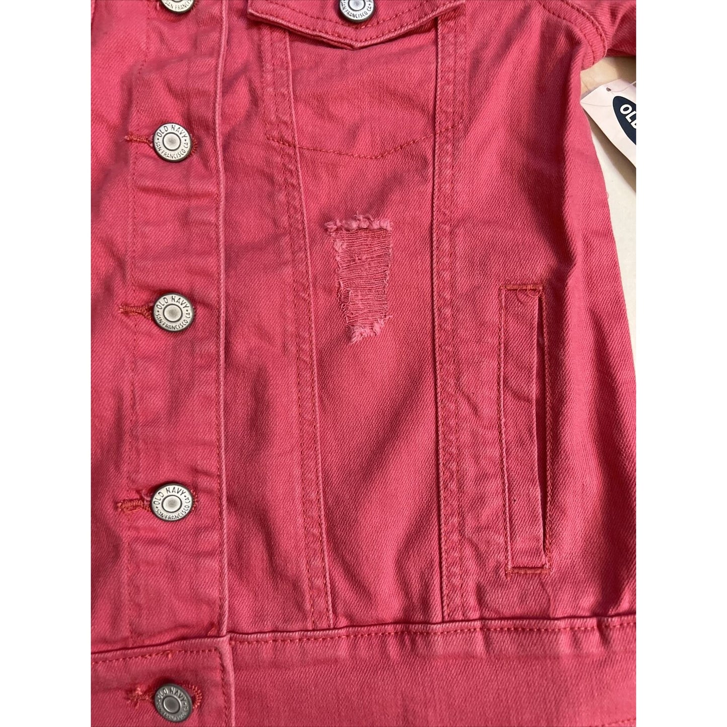 Old Navy Youth Pink Denim Distressed Jacket XL 14 - NWT